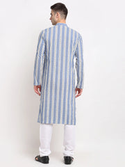 Men's Blue Cotton Striped Kurta Payjama Sets