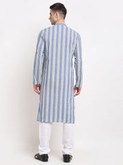 Men's Blue Cotton Striped Kurta Only
