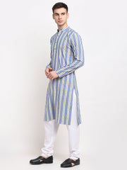 Men's Blue Cotton Striped Kurta Only