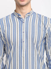 Men's Blue Cotton Striped Kurta Payjama Sets