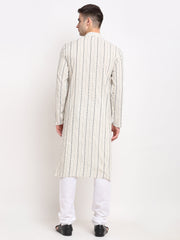 Men's Cream Cotton Striped Kurta Only