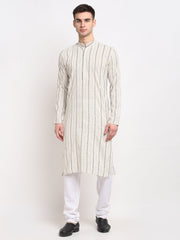 Men's Cream Cotton Striped Kurta Only