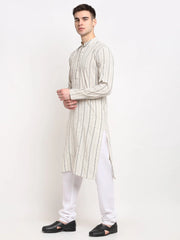 Men's Cream Cotton Striped Kurta Only