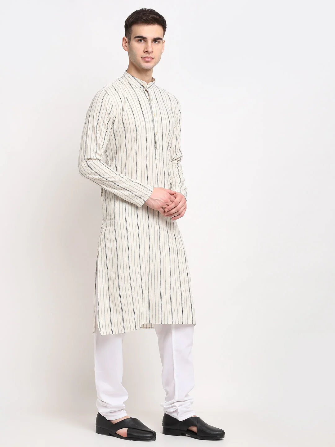 Men's Cream Cotton Striped Kurta Only | Indian Kurta