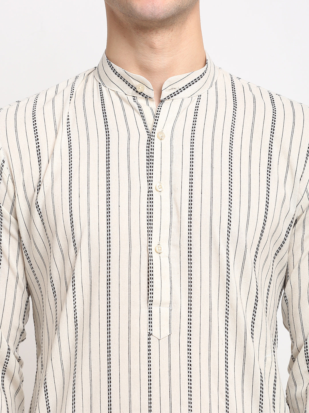 Cream Cotton Striped Mens Kurta Pajama Set | Elegant Style