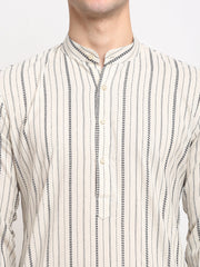 Men's Cream Cotton Striped Kurta Payjama Sets
