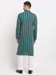 Men's Green Cotton Striped Kurta Only