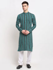 Men's Green Cotton Striped Kurta Only