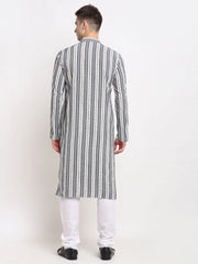 Men's Grey Cotton Striped Kurta Only