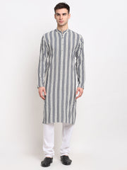 Men's Grey Cotton Striped Kurta Only