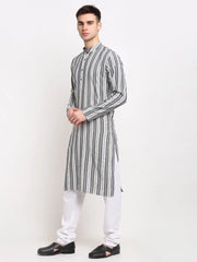 Men's Grey Cotton Striped Kurta Only