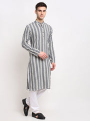 Men's Grey Cotton Striped Kurta Only