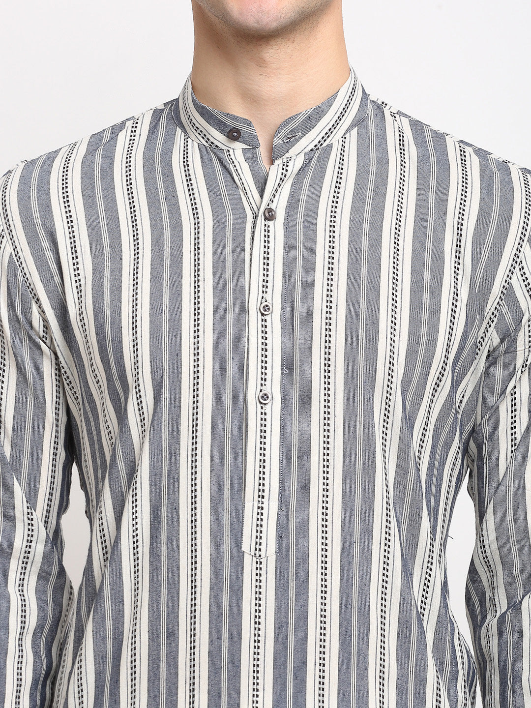 Grey Cotton Mens Kurta Pajama Set | Striped Kurta Pajama
