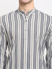 Men's Grey Cotton Striped Kurta Payjama Sets