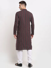 Men's Maroon Cotton Striped Kurta Payjama Sets