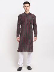 Men's Maroon Cotton Striped Kurta Only