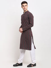 Men's Maroon Cotton Striped Kurta Only