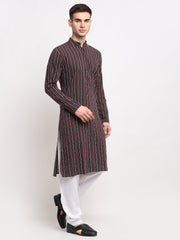 Men's Maroon Cotton Striped Kurta Only
