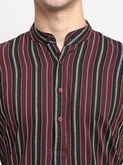 Men's Maroon Cotton Striped Kurta Payjama Sets