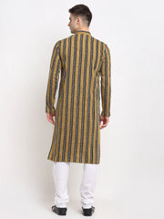 Men's Mustard Cotton Striped Kurta Only