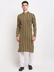 Men's Mustard Cotton Striped Kurta Only