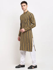 Men's Mustard Cotton Striped Kurta Only