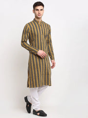 Men's Mustard Cotton Striped Kurta Only