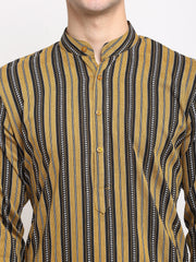 Men's Mustard Cotton Striped Kurta Payjama Sets