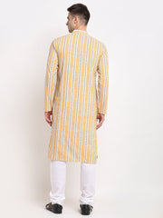 Men's Yellow Cotton Striped Kurta Only