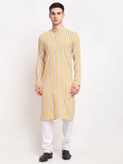 Men's Yellow Cotton Striped Kurta Only