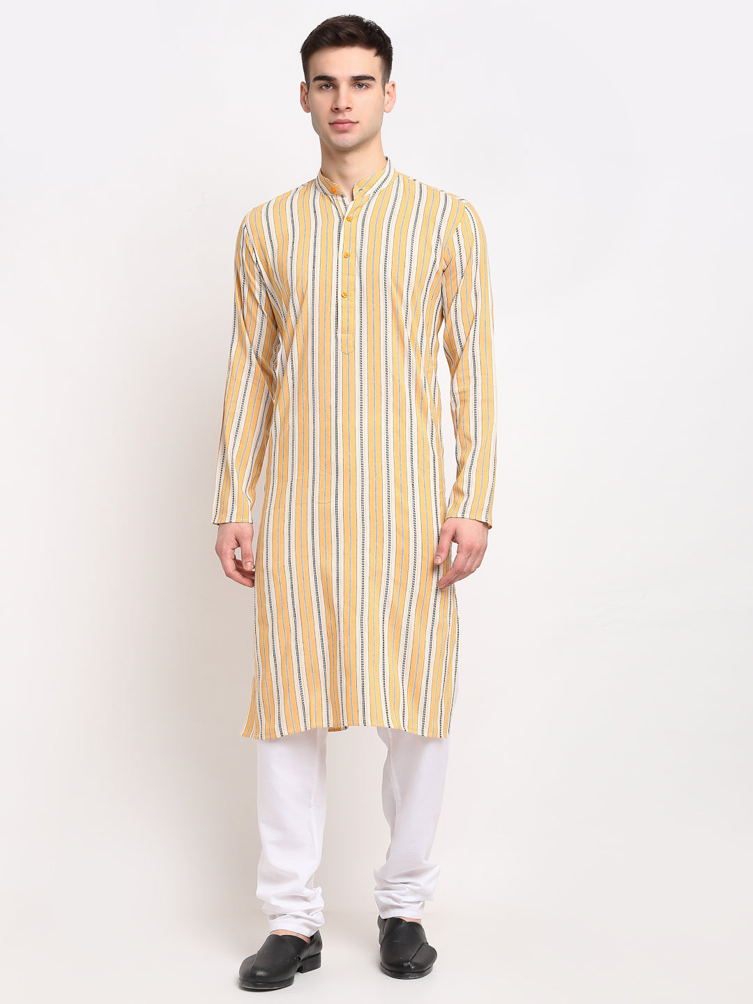 Men's Yellow Striped Cotton Kurta | Indian Kurta for Men