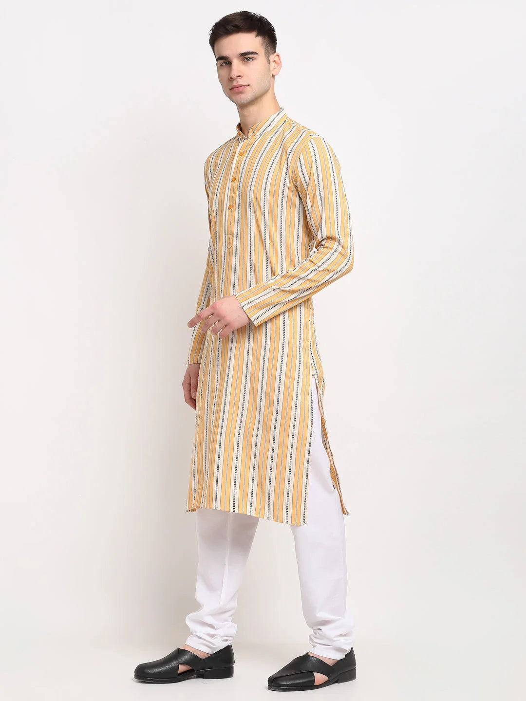 Men's Yellow Striped Cotton Kurta | Indian Kurta for Men