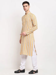 Men's Yellow Cotton Striped Kurta Only