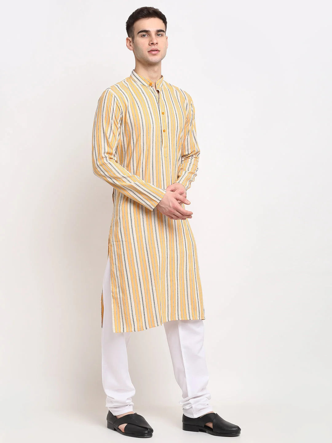 Men's Yellow Striped Cotton Kurta | Indian Kurta for Men