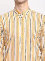 Men's Yellow Cotton Striped Kurta Payjama Sets