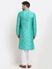 Men's Green Dupion Printed Kurta Only