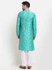 Men's Green Dupion Printed Kurta Only
