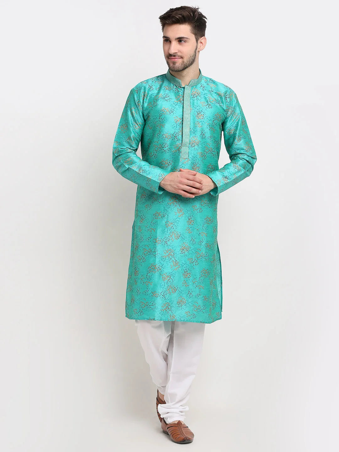 Green Printed Silk Kurta for Men | Indian Kurta