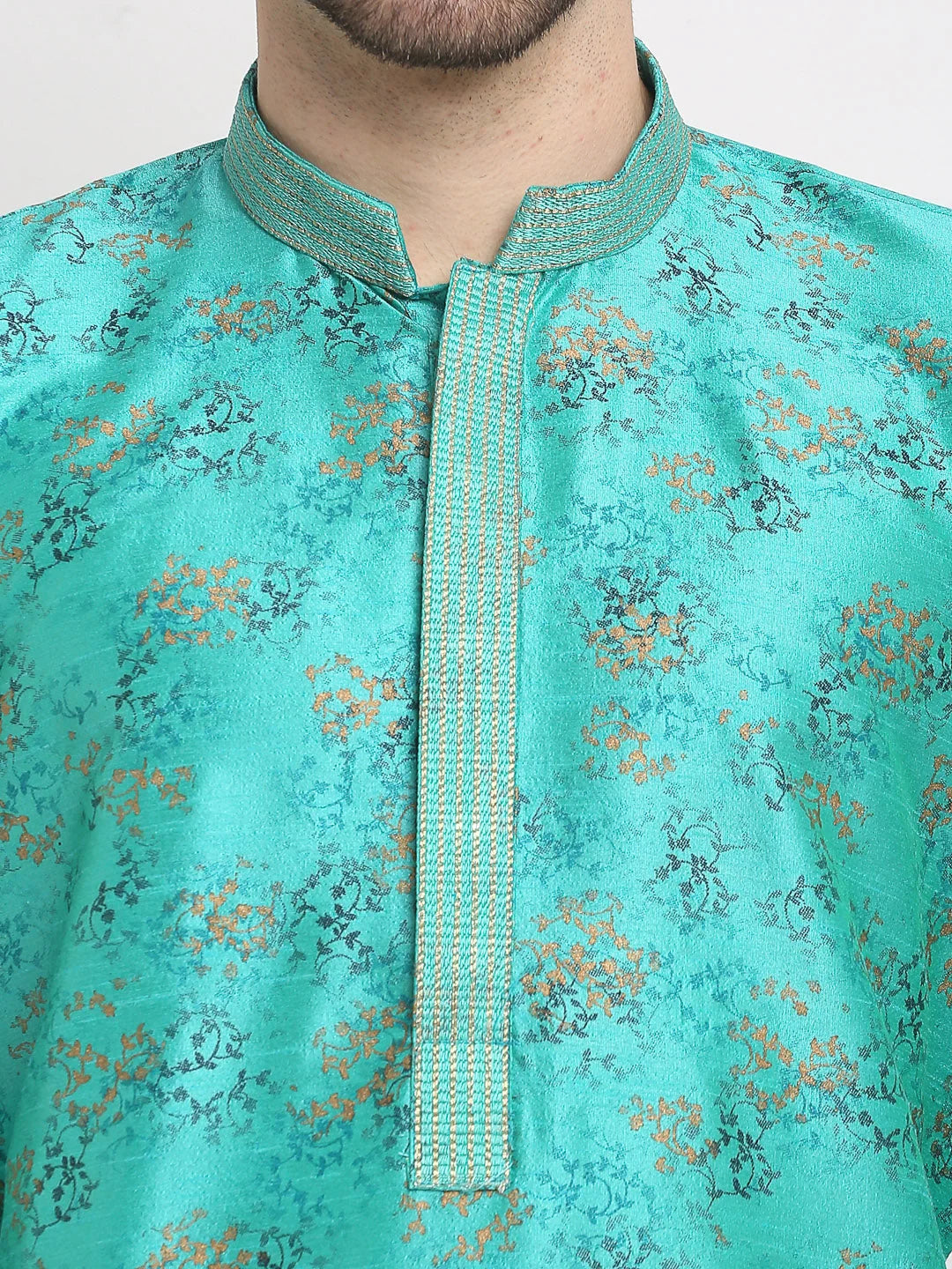 Green Printed Silk Kurta for Men | Indian Kurta