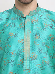 Men's Green Dupion Printed Kurta Only