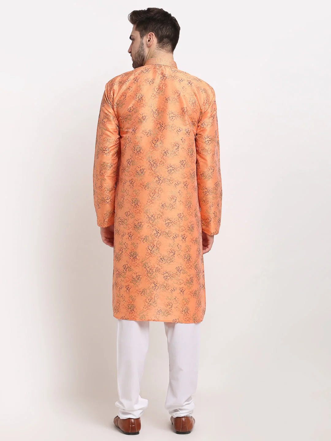 Orange Printed Silk Kurta for Men | Indian Wedding Kurta