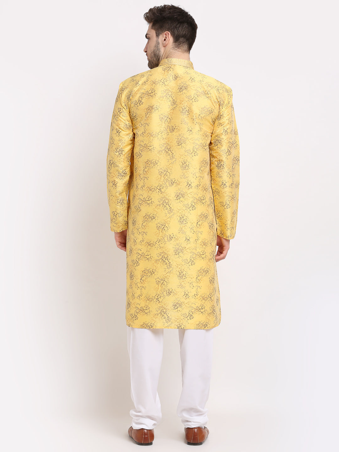 Yellow Printed Silk Kurta for Men | Indian Wedding Kurta