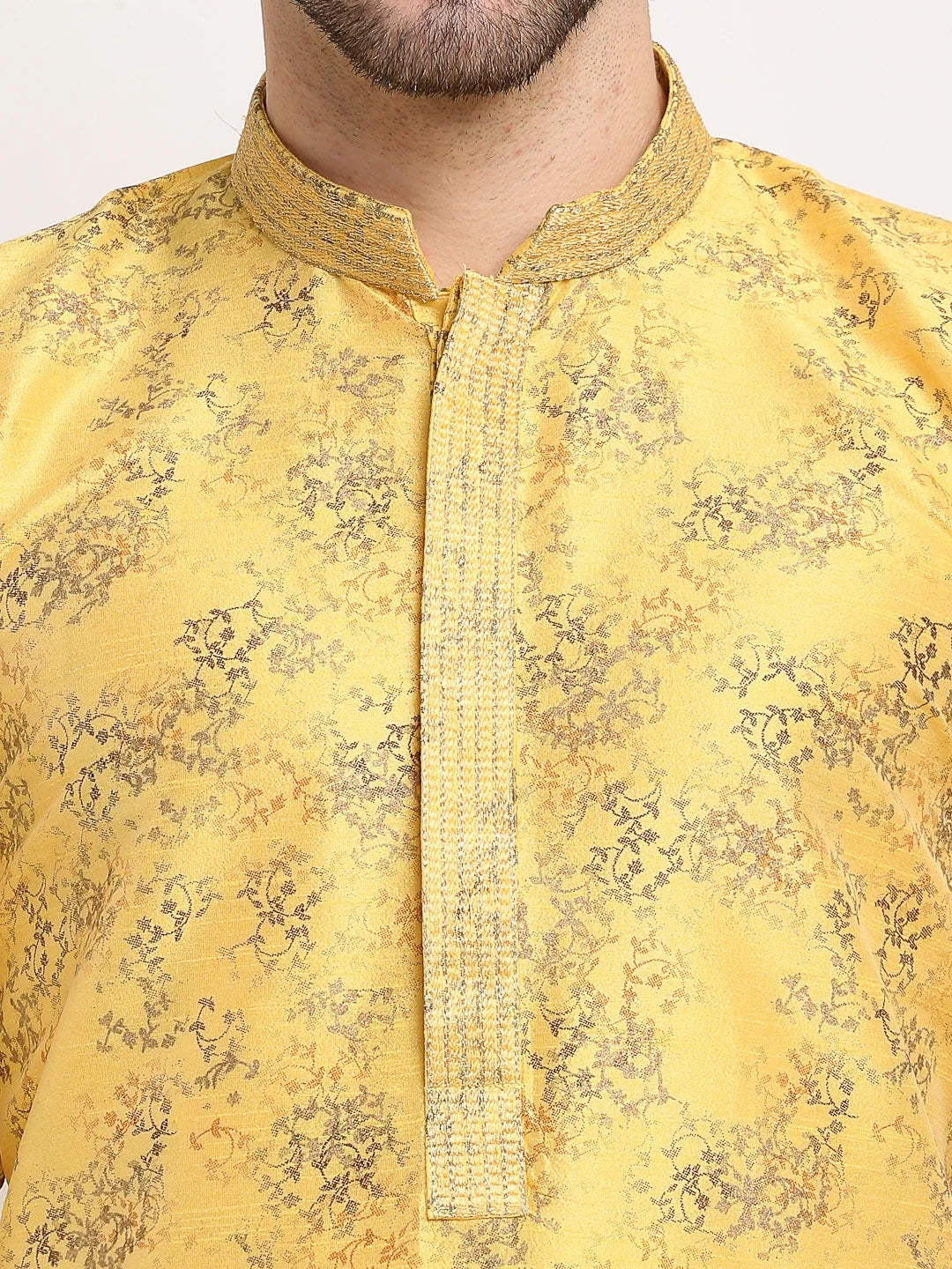 Yellow Printed Silk Kurta for Men | Indian Wedding Kurta