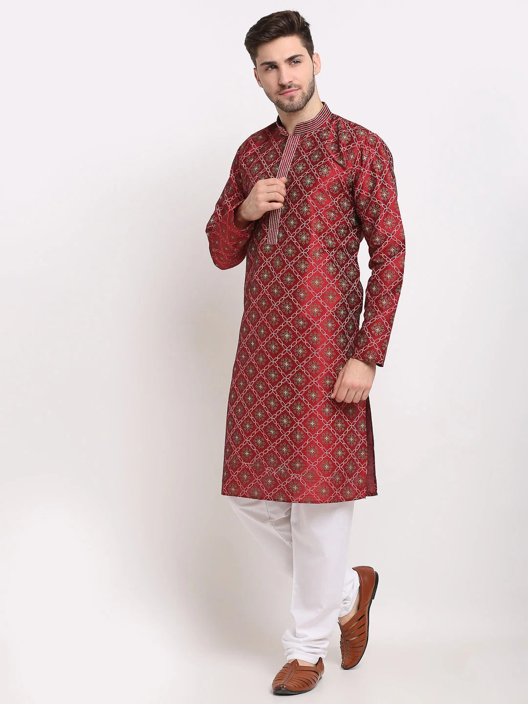 Maroon Woven Silk Kurta for Men | Indian Kurta Collection