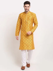 Men's Mustard -Woven Kurta Only