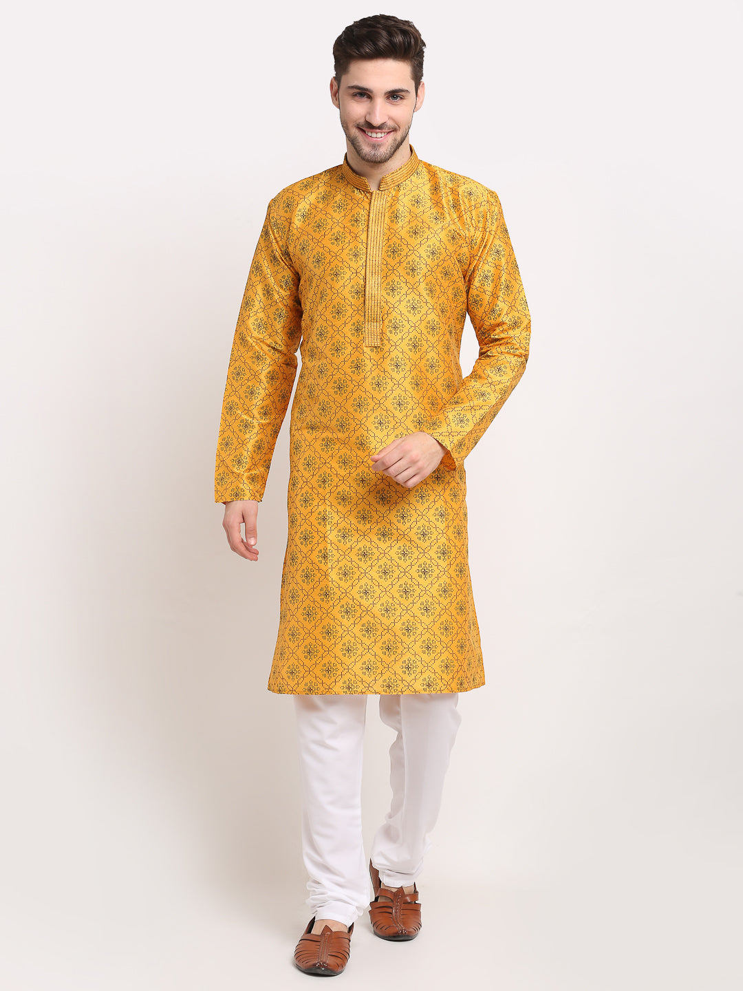 Men's Mustard Dupion Kurta | Indian Kurta for Men Online
