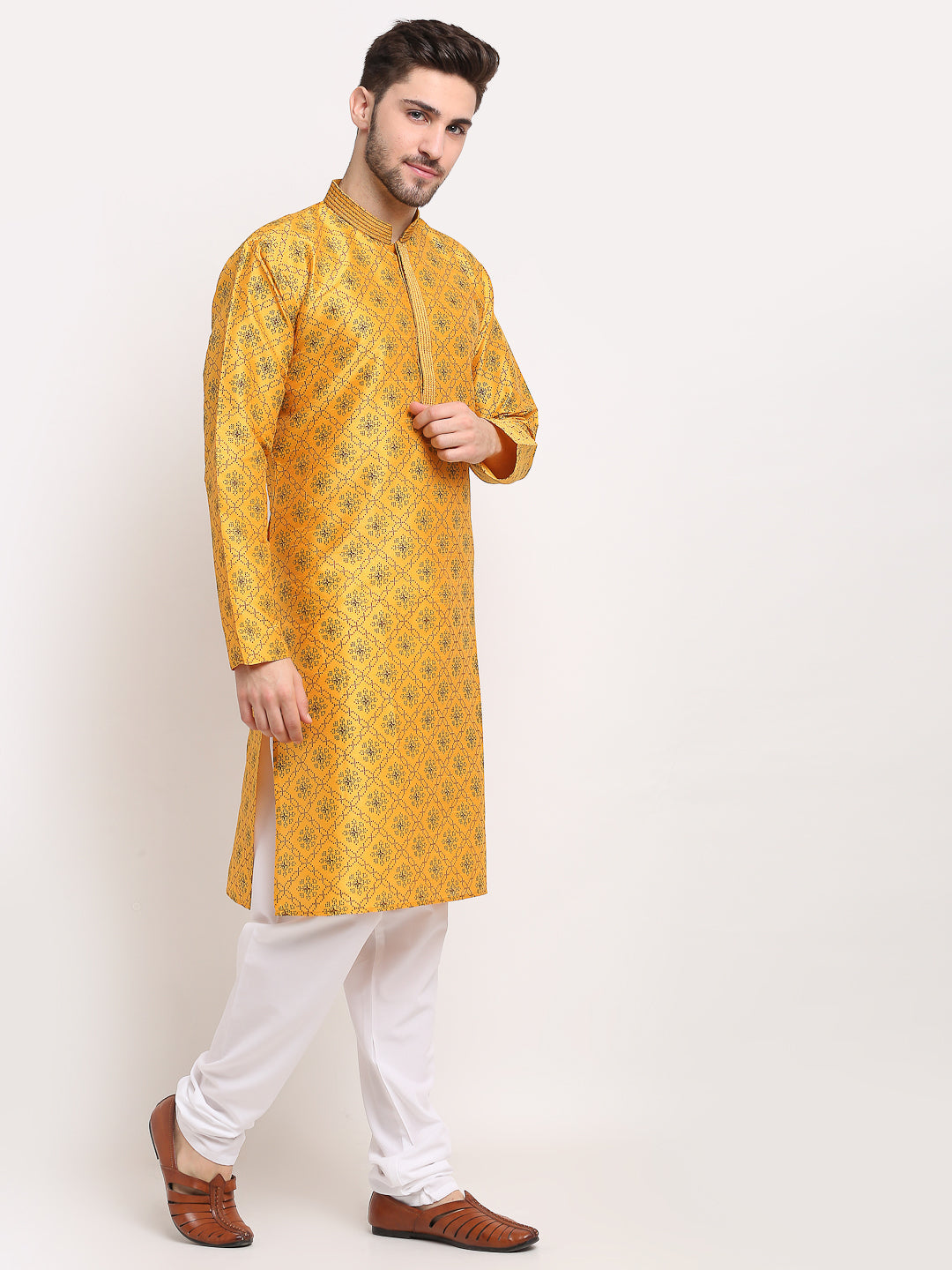 Men's Mustard Dupion Kurta | Indian Kurta for Men Online