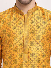 Men's Mustard -Woven Kurta Only
