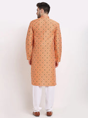 Men's Orange Woven Kurta Only