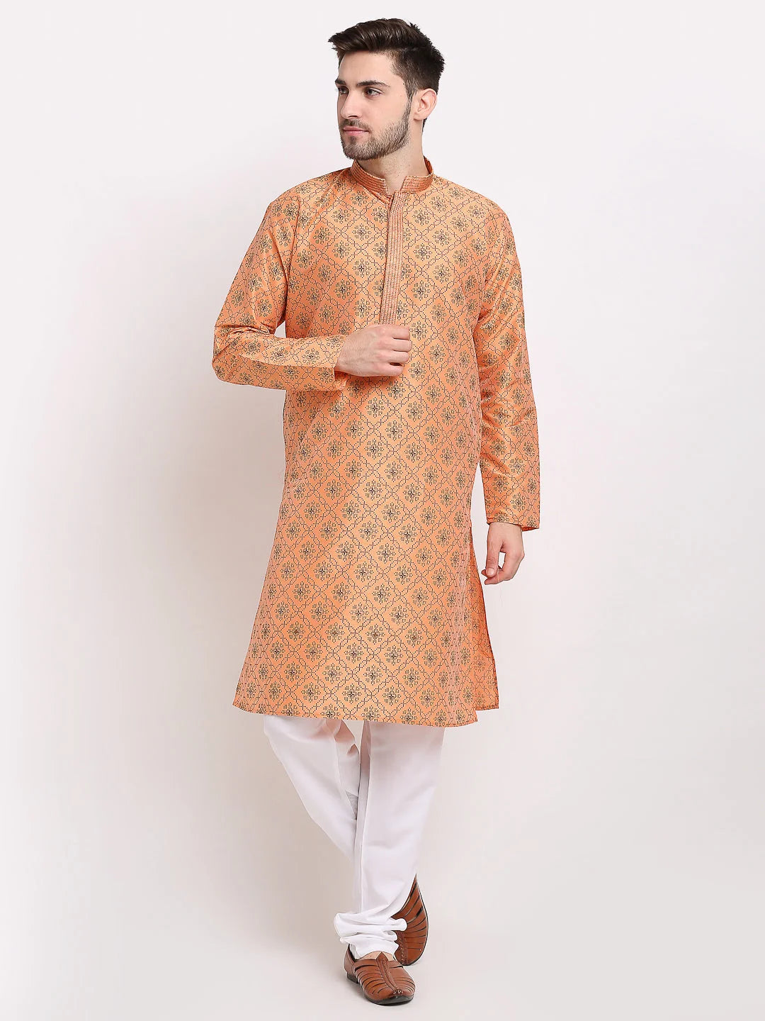 Men's Orange Woven Kurta Payjama Sets